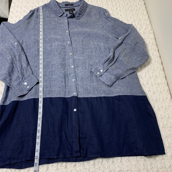 Tahari 100% Linen Long Sleeve Colorblock Oversized Button Down Sz 2X - Picture 11 of 11